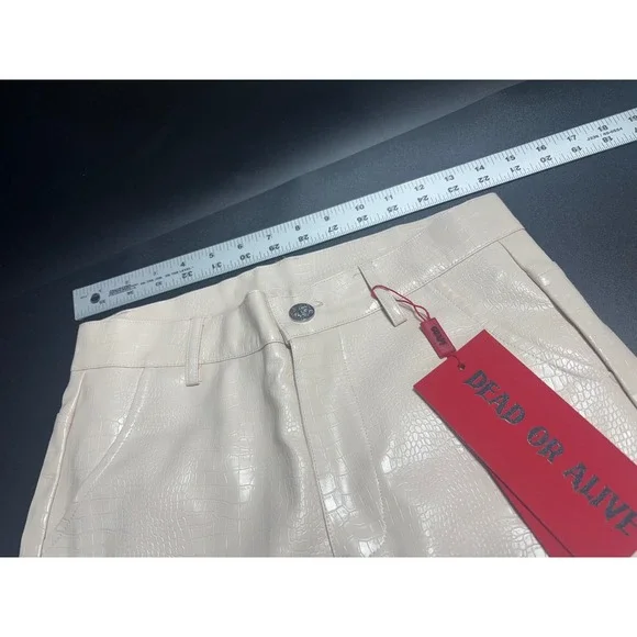Guapi Men's Dead or Alive Faux Croc Leather Pants Beige Streetwear 28 LTD 71/100
